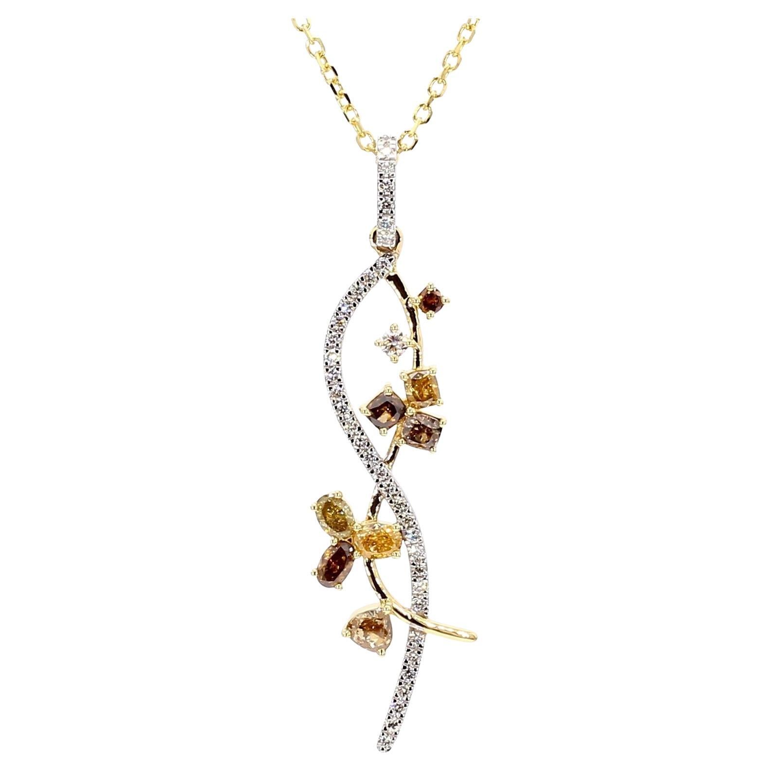 Ciondolo a goccia in oro con diamante naturale Fancy Color Mix da 1,12 carati TW