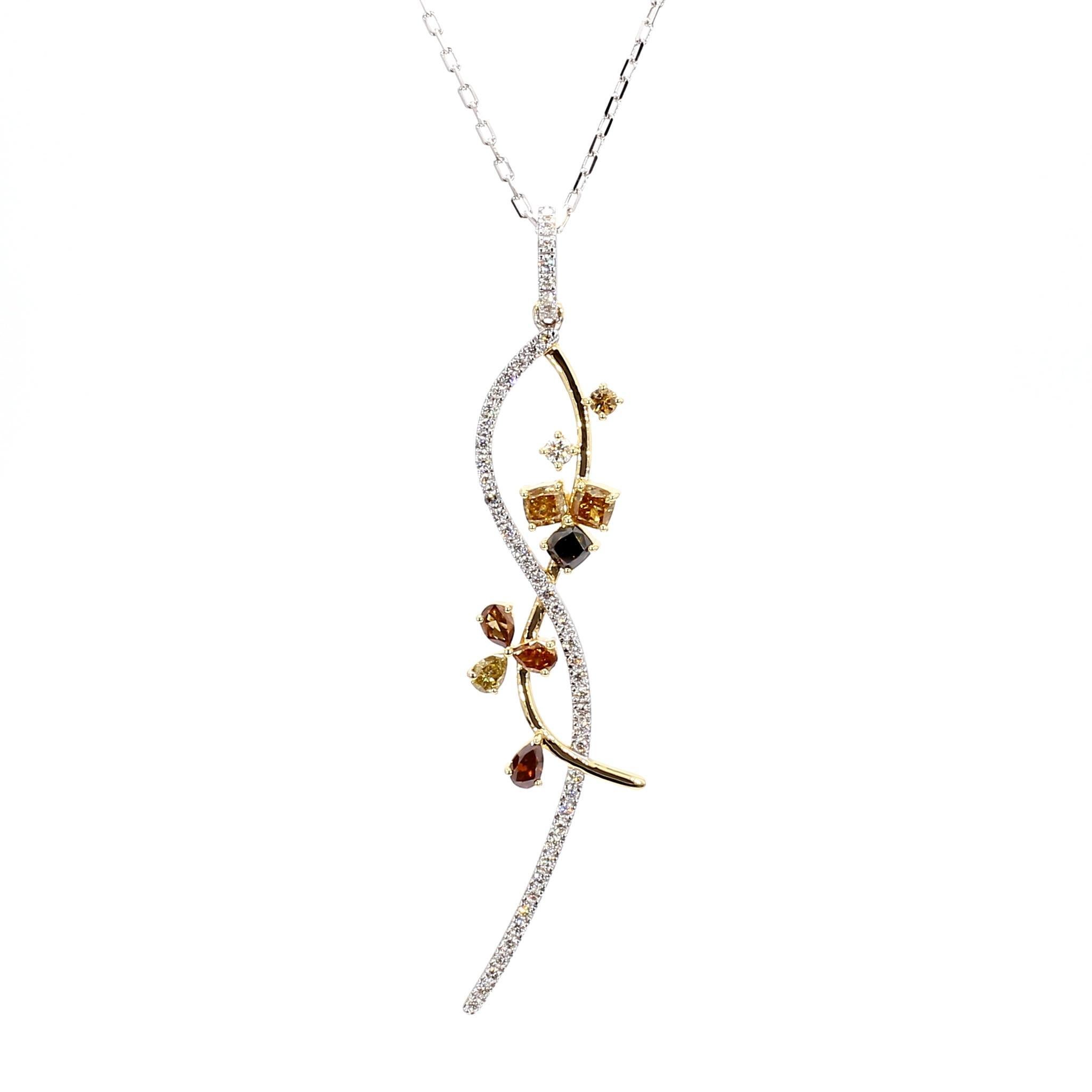 Contemporaneo Ciondolo a goccia in oro con diamante naturale Fancy Color Mix da 1.14 carati TW in vendita