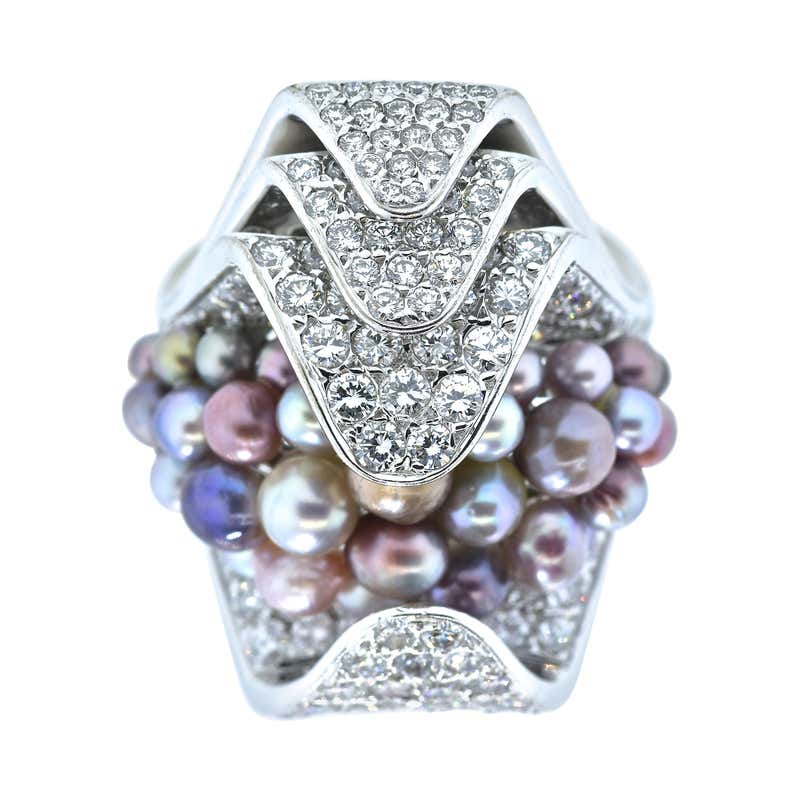 Natural White Pearls Bronze Diamonds Ring For Sale at 1stDibs