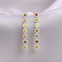 Natural Fancy Color Round Brown and Yellow Diamond Hanging Halo Earrings