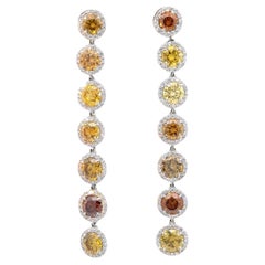 Natural Fancy Color Round Brown and Yellow Diamond Hanging Halo Earrings