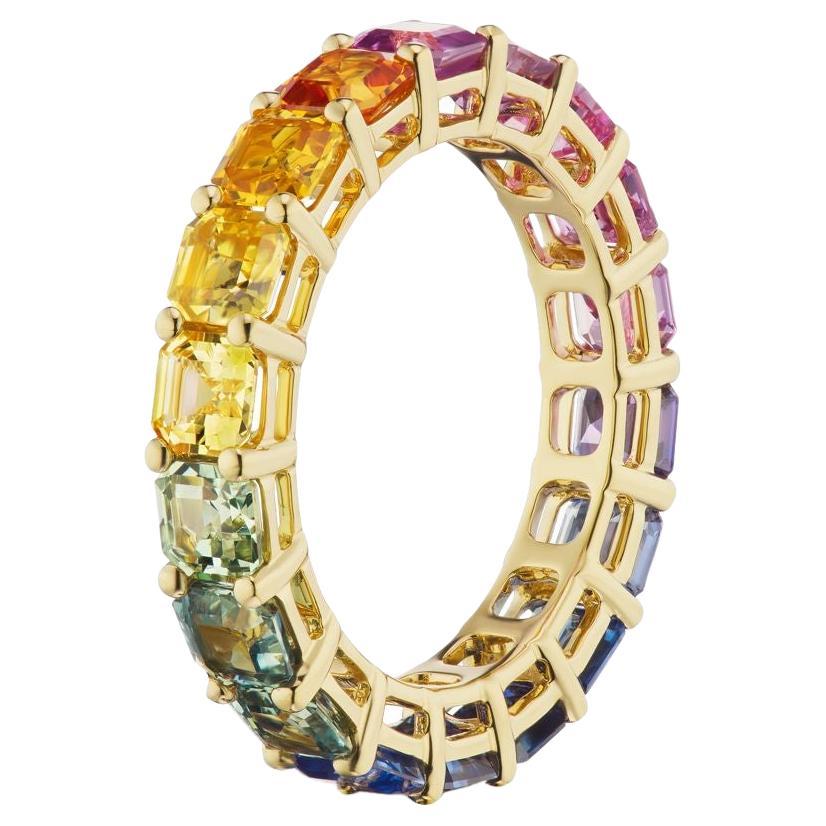 18k Yellow Gold 5.54ct Natural Color Sapphire Eternity Band For Sale