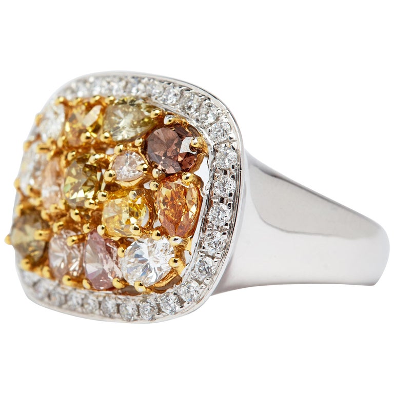 Natural Fancy Colored and White Diamond Ring For Sale