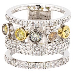 Anello a fascia larga con diamanti naturali colorati in oro massiccio 14 carati (certificato)