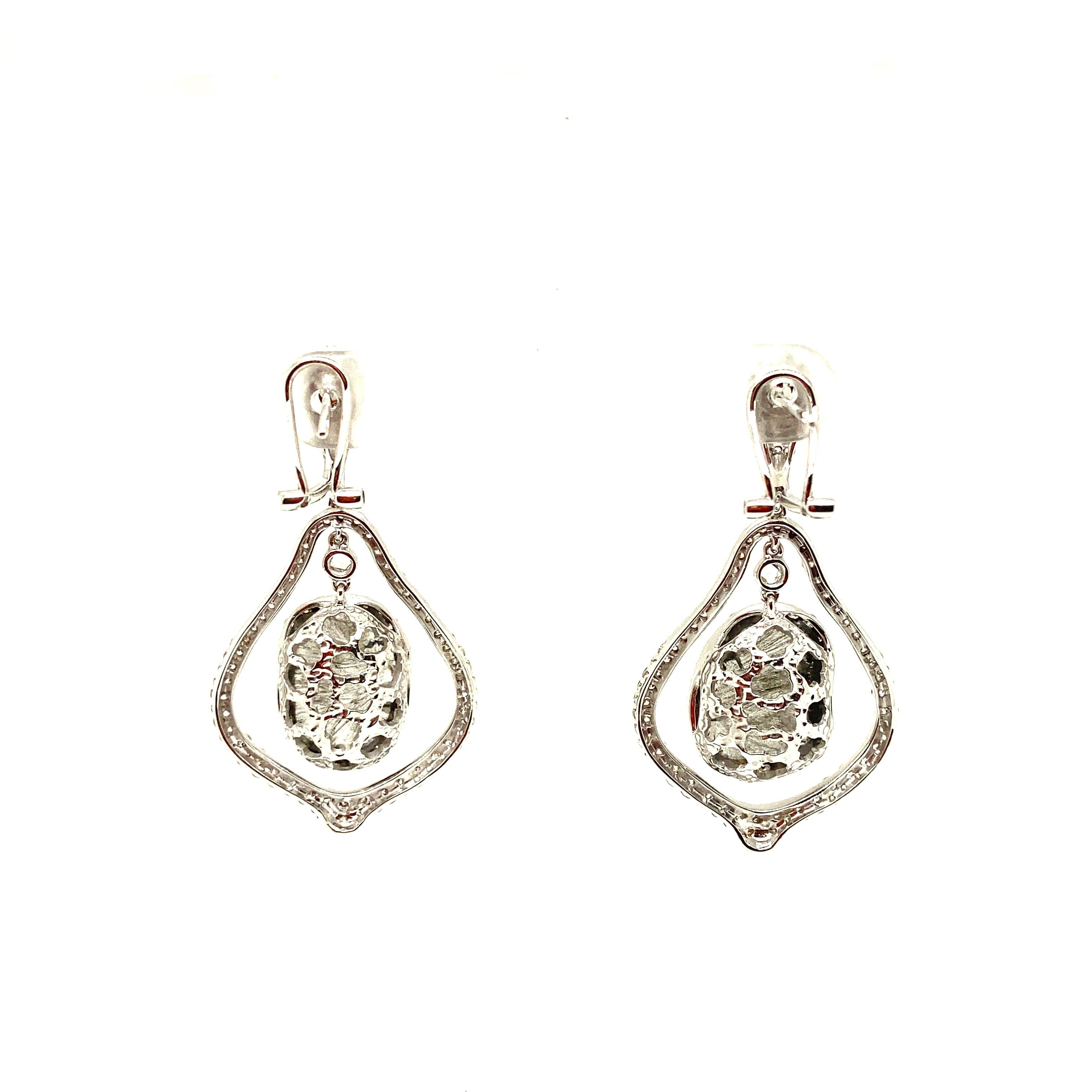 Round Cut Natural Coloured Diamond and Diamond White Gold Earrings For Sale