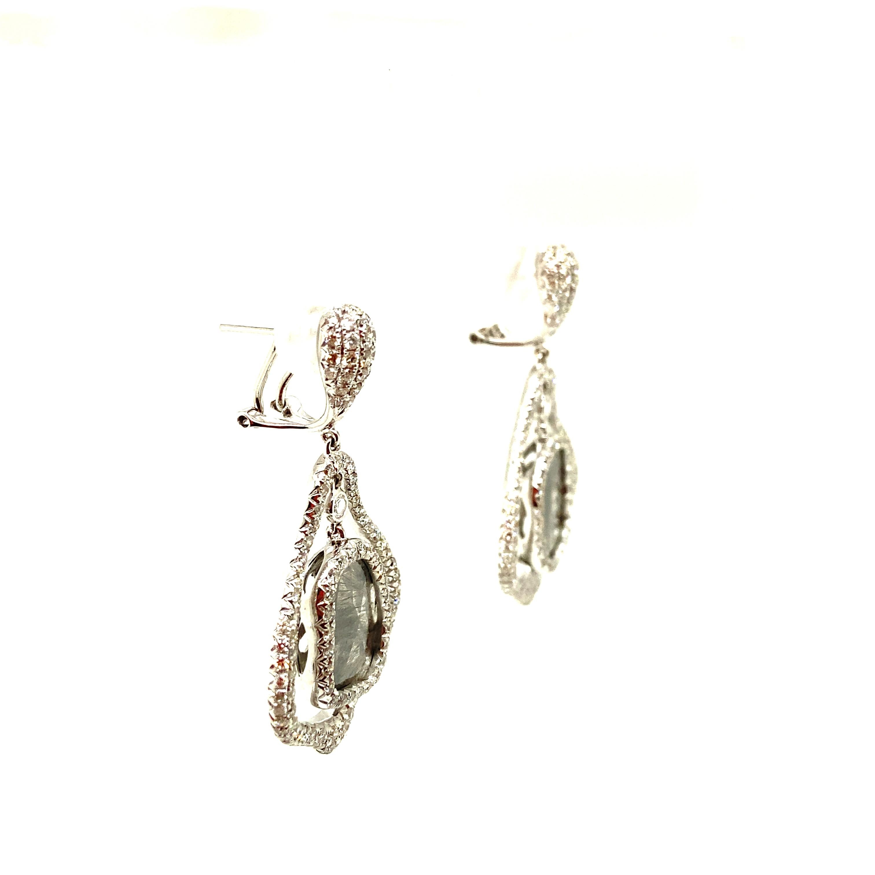 Natural Coloured Diamond and Diamond White Gold Earrings For Sale 1