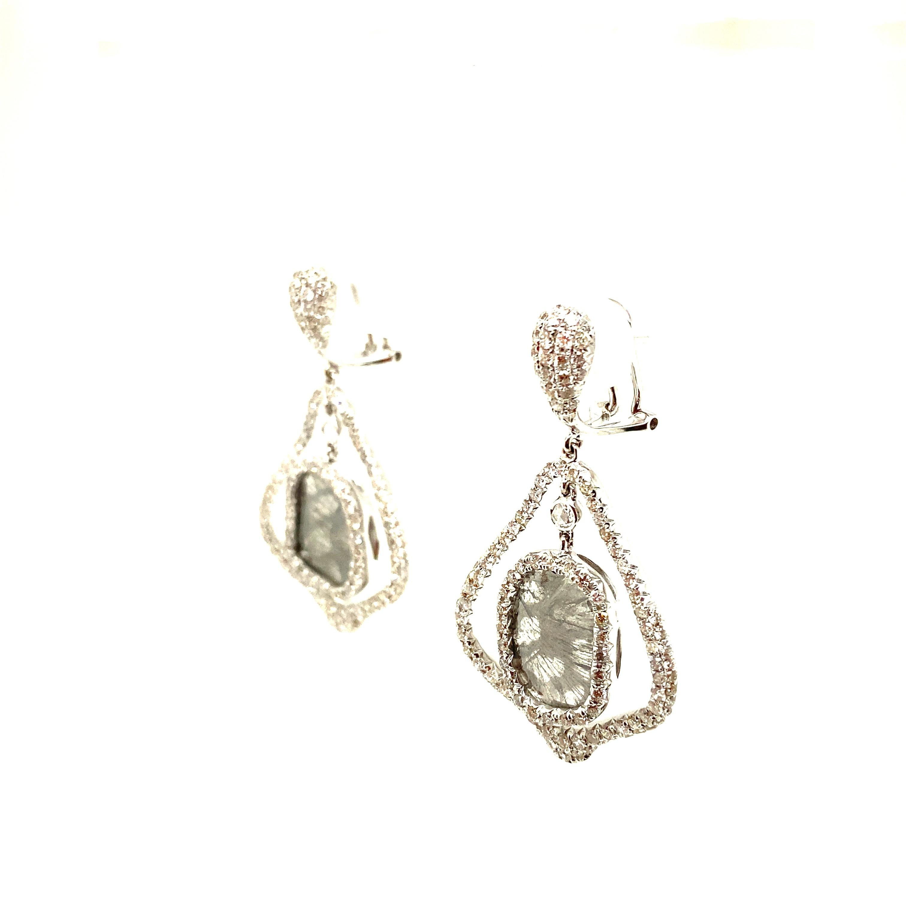 Natural Coloured Diamond and Diamond White Gold Earrings For Sale 2