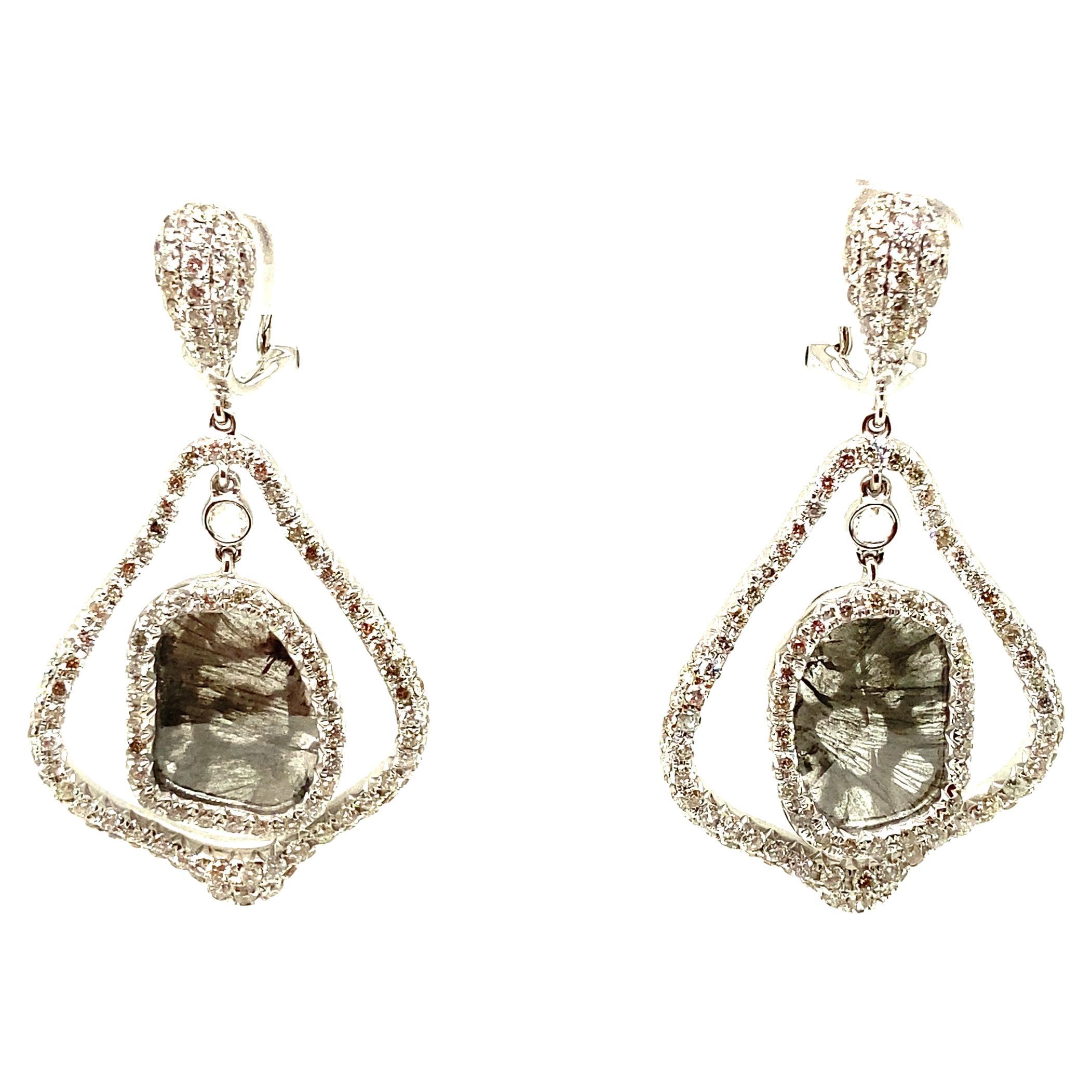 Natural Coloured Diamond and Diamond White Gold Earrings