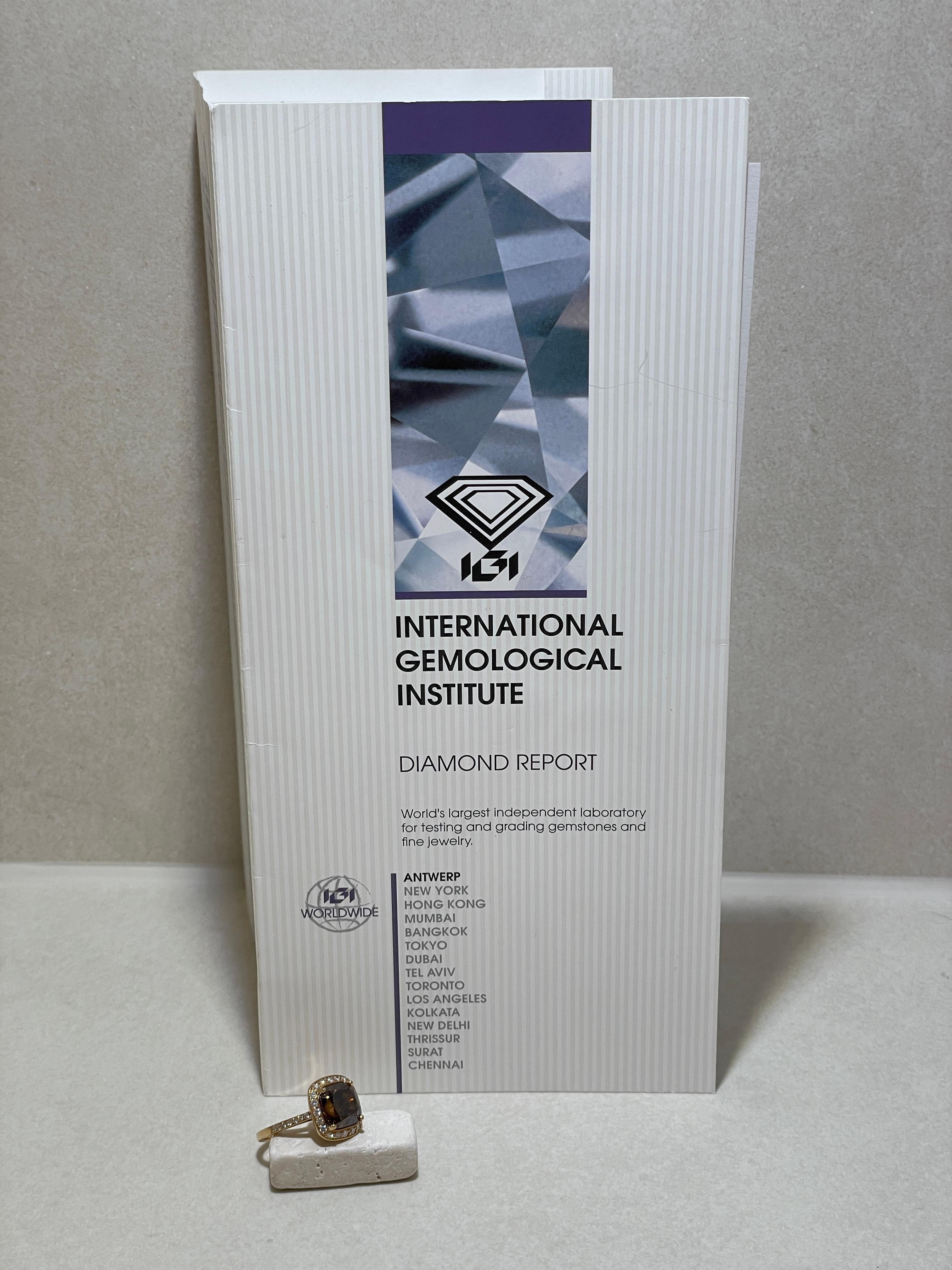Natural Fancy Deep Brown Diamond Ring 5.05 Carats 18kt Gelbgold IGI Zertifikat  For Sale 3