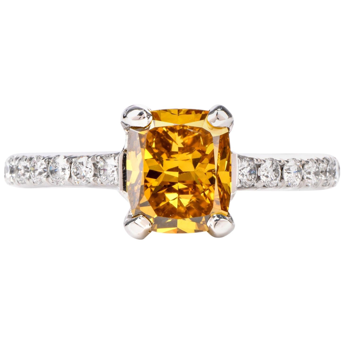 Natural Fancy Deep Orange-Yellow GIA Diamond 18 Karat Engagement Ring