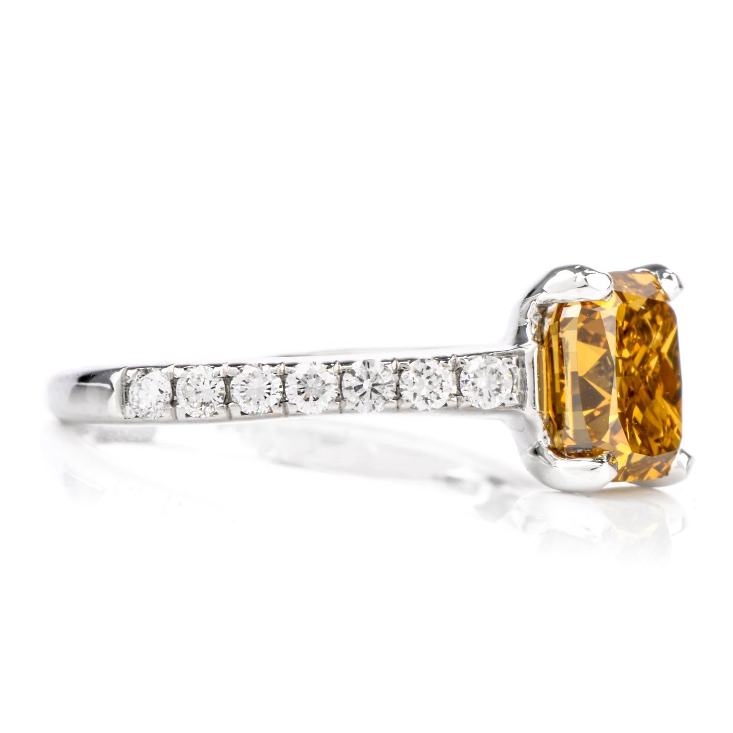 Natural Fancy Deep Orange-Yellow GIA Diamond 18 Karat Engagement Ring In Excellent Condition In Miami, FL