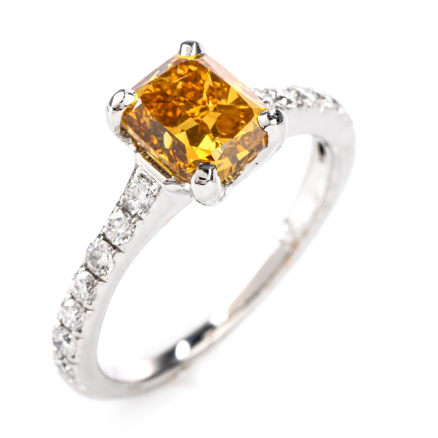 Natural Fancy Deep Orange-Yellow GIA Diamond 18 Karat Engagement Ring 1