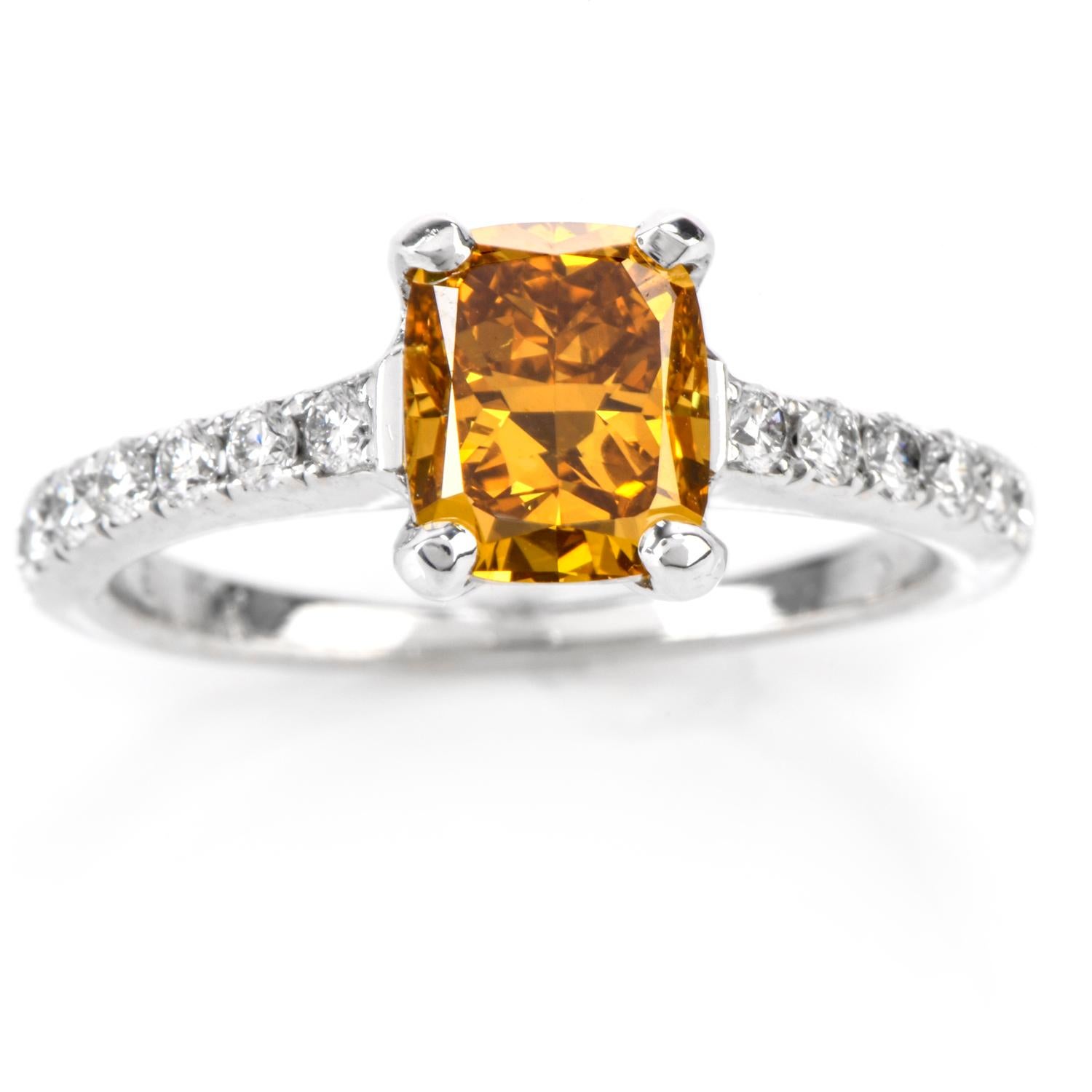 Natural Fancy Deep Orange-Yellow GIA Diamond 18 Karat Engagement Ring 2
