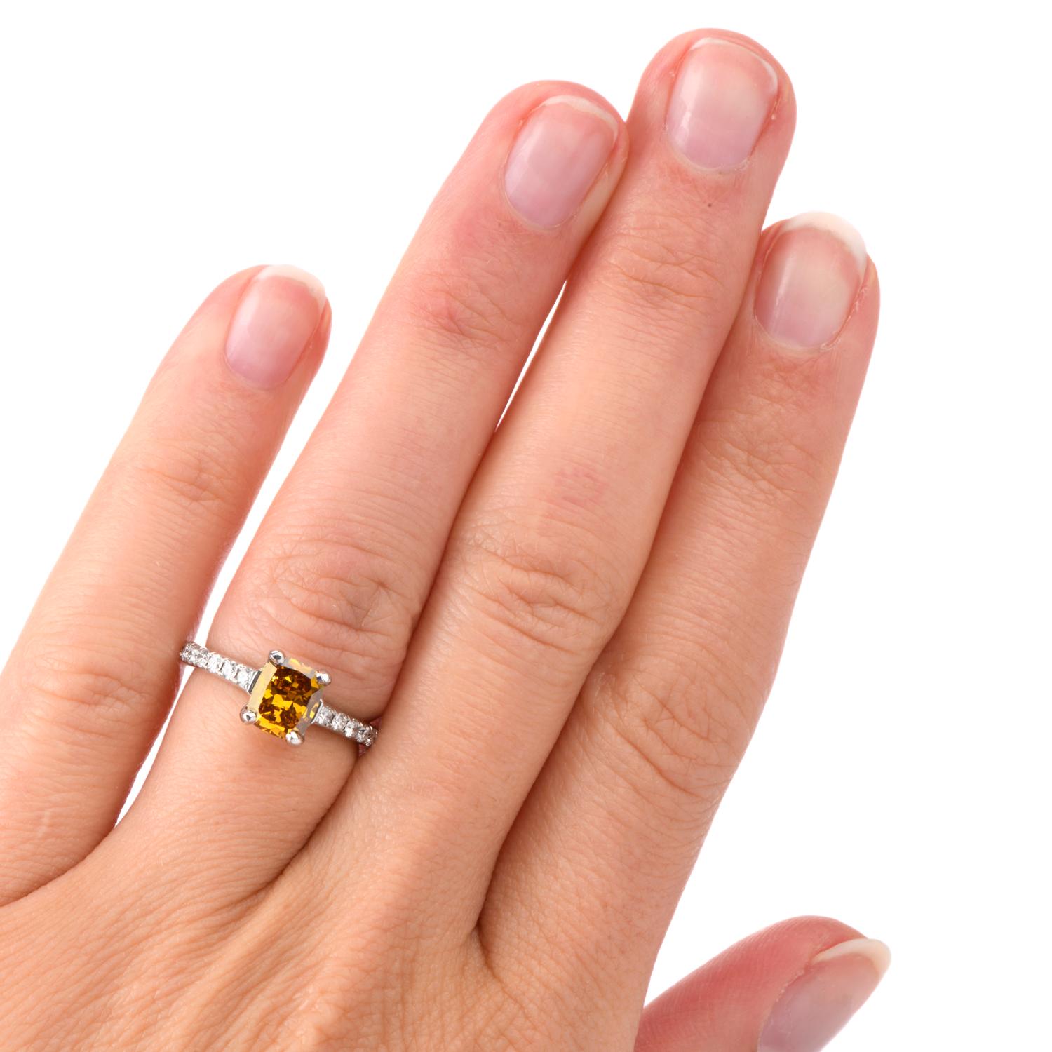 Natural Fancy Deep Orange-Yellow GIA Diamond 18 Karat Engagement Ring 3