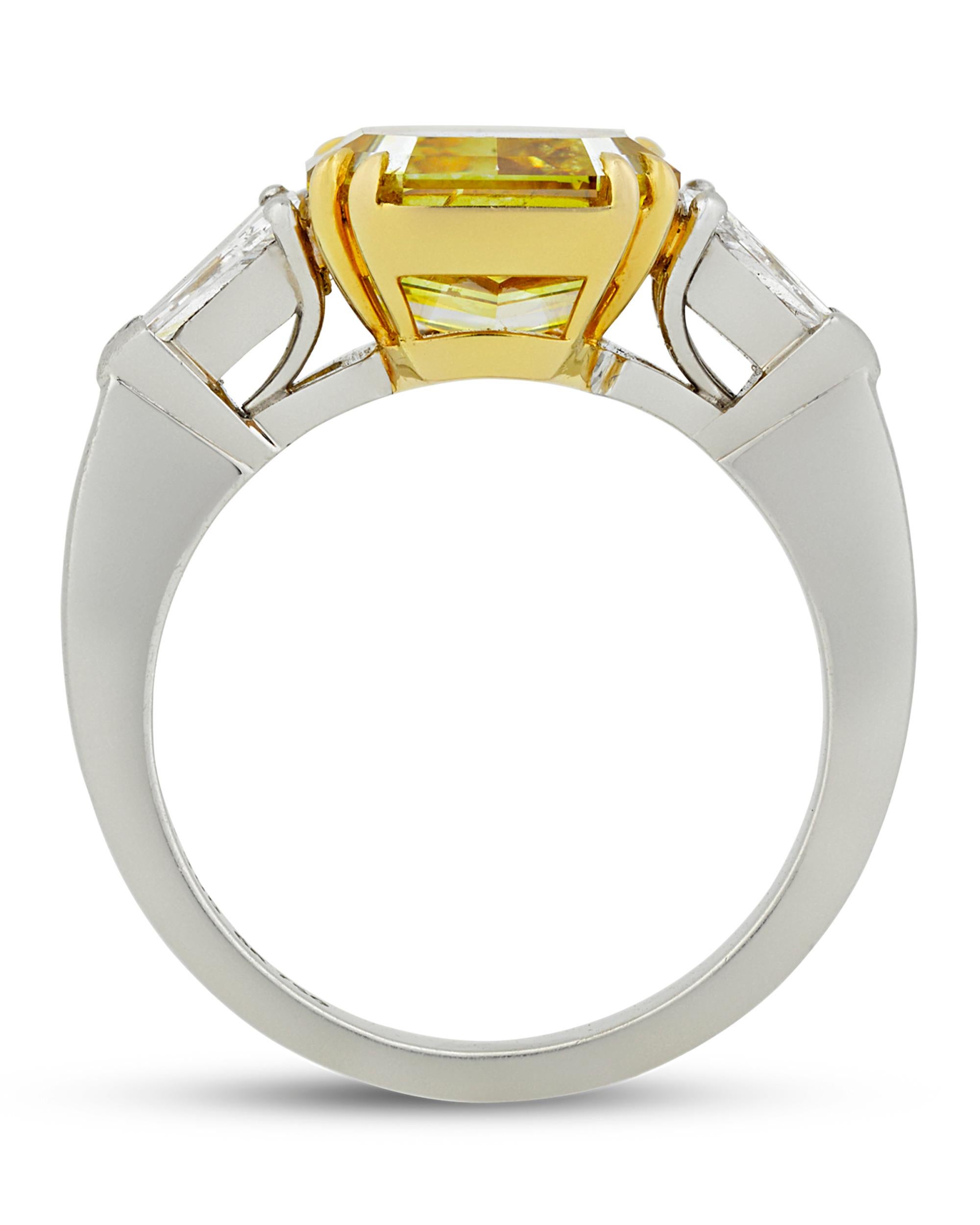 Modern Natural Fancy Deep Yellow Diamond Ring, 4.01 Carat