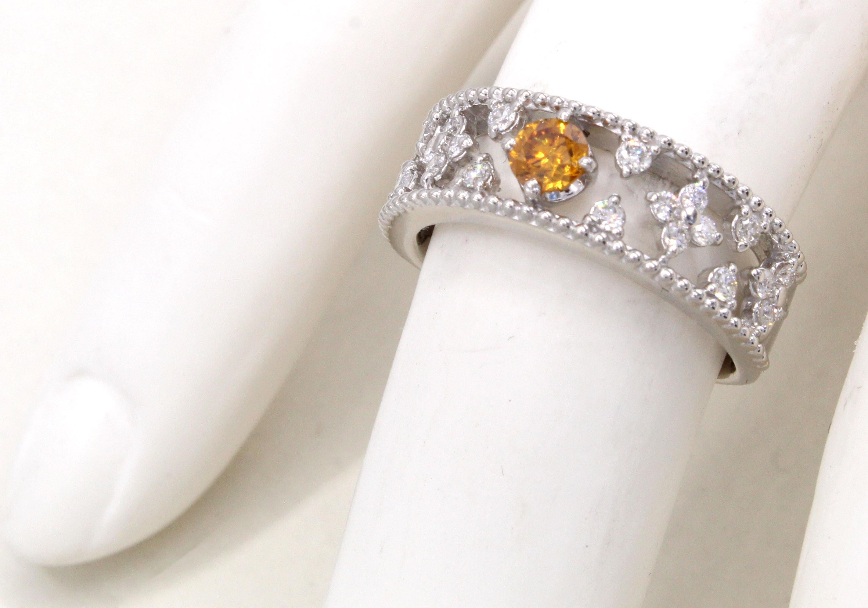 Round Cut Natural Fancy Deep Yellow-Orange Diamond Eternity Band For Sale