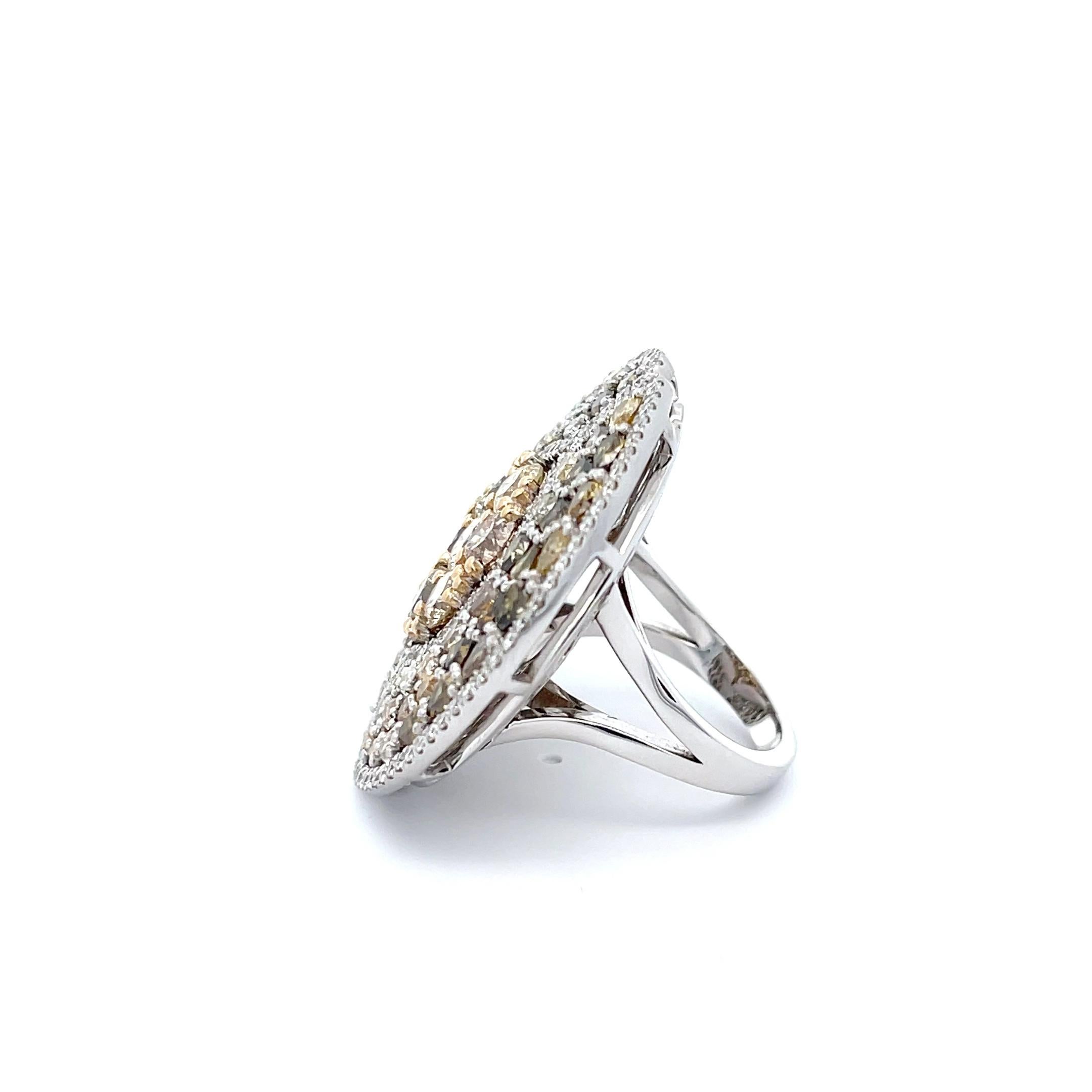 Natural Fancy Diamond '12ctw' Cocktail Ring 14k White Gold In Excellent Condition For Sale In Dallas, TX