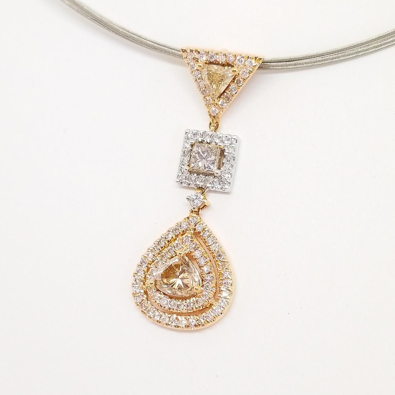 Natural Fancy Diamond 2.10 Carat Contemporary Drop Pendant Necklace 18K Rose For Sale 3