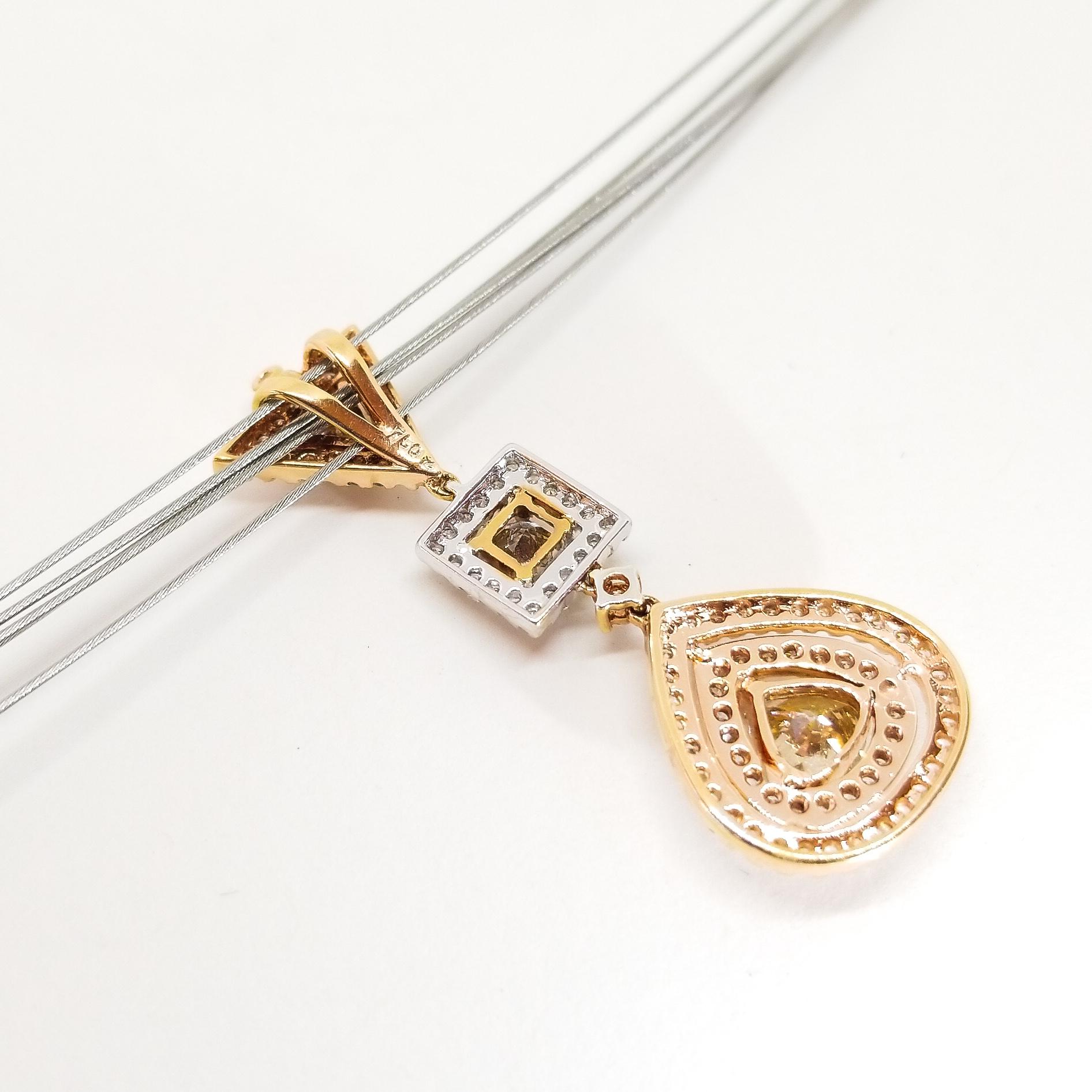 Natural Fancy Diamond 2.10 Carat Contemporary Drop Pendant Necklace 18K Rose For Sale 5