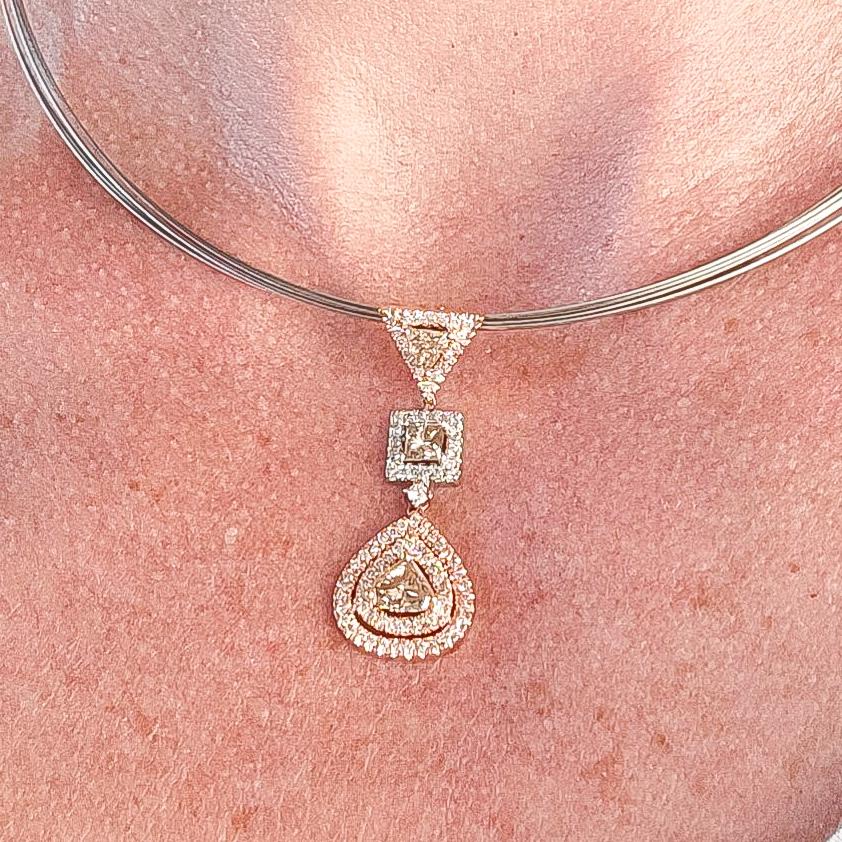 Natural Fancy Diamond 2.10 Carat Contemporary Drop Pendant Necklace 18K Rose For Sale 7