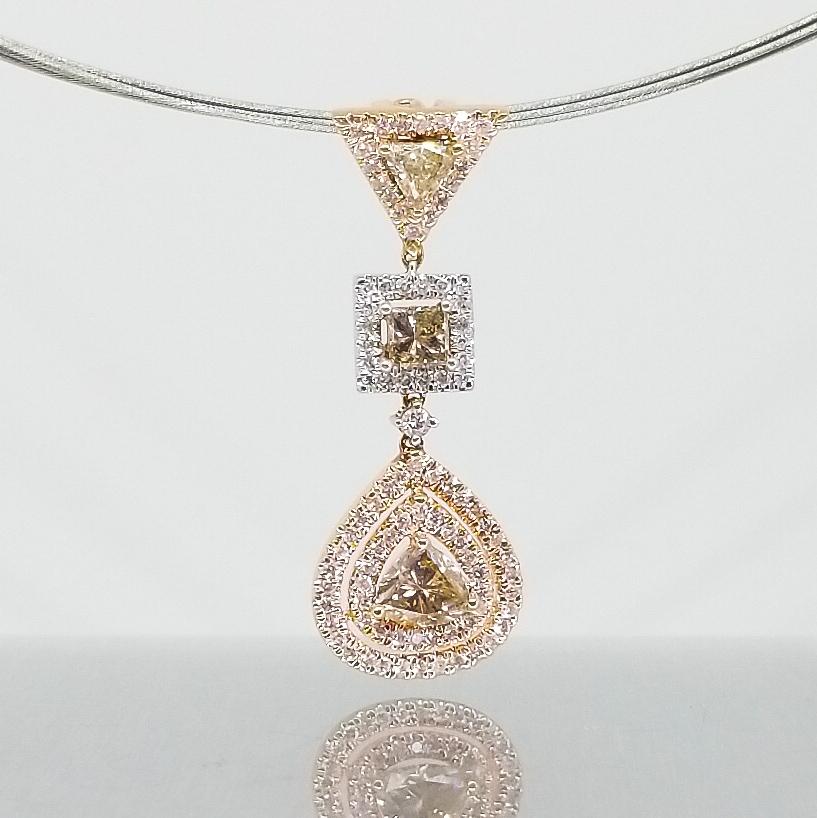 Natural Fancy Diamond 2.10 Carat Contemporary Drop Pendant Necklace 18K Rose For Sale 8