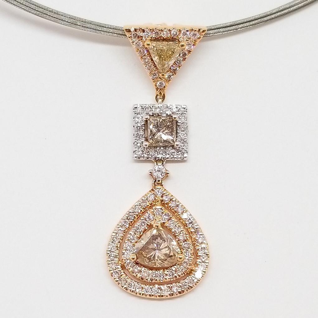 Natural Fancy Diamond 2.10 Carat Contemporary Drop Pendant Necklace 18K Rose For Sale 9