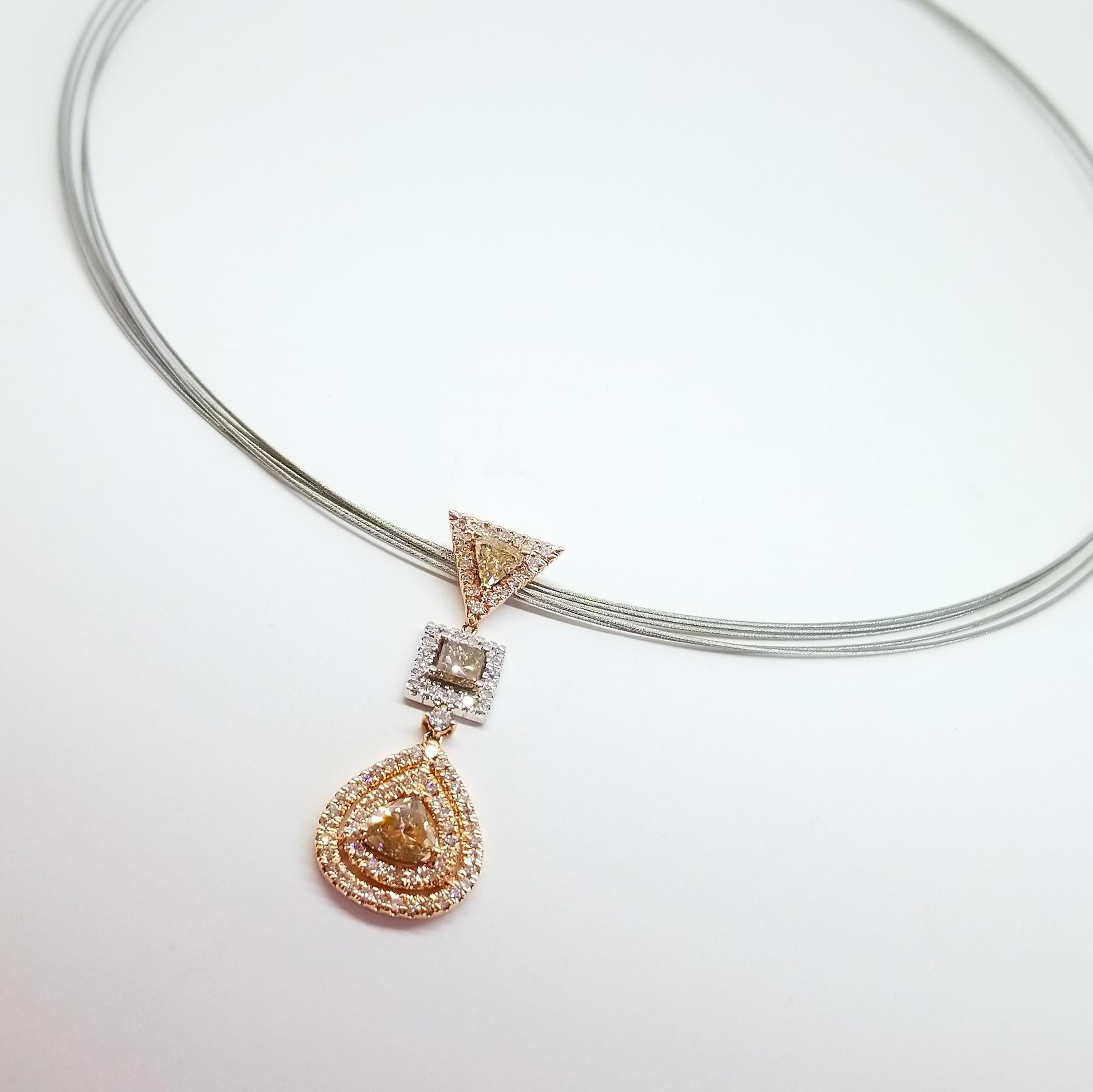 Natural Fancy Diamond 2.10 Carat Contemporary Drop Pendant Necklace 18K Rose For Sale 10