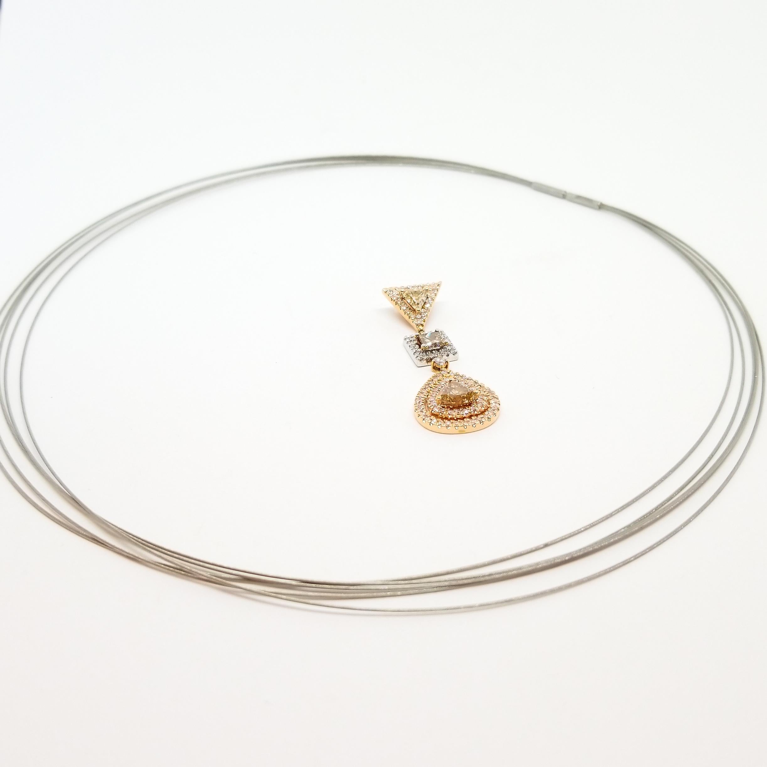 Natural Fancy Diamond 2.10 Carat Contemporary Drop Pendant Necklace 18K Rose For Sale 11
