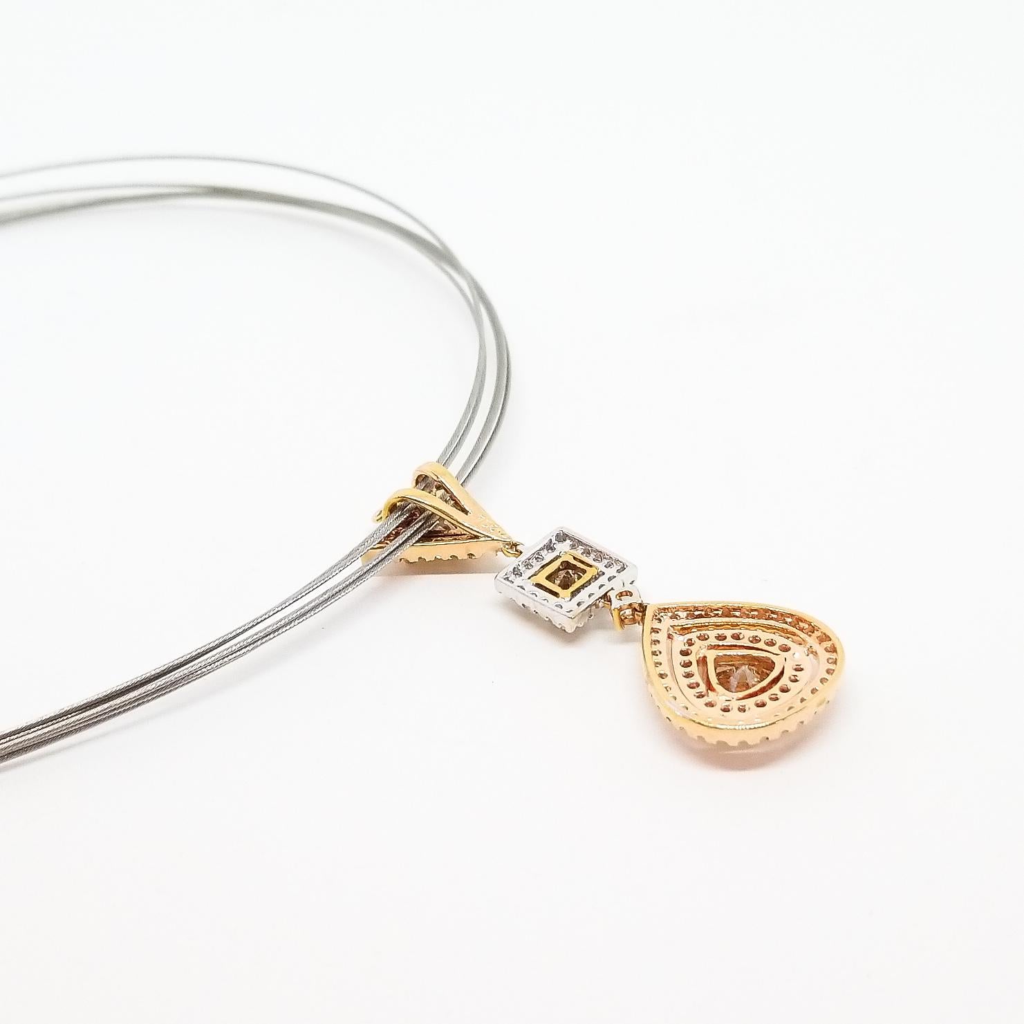 Natural Fancy Diamond 2.10 Carat Contemporary Drop Pendant Necklace 18K Rose For Sale 12