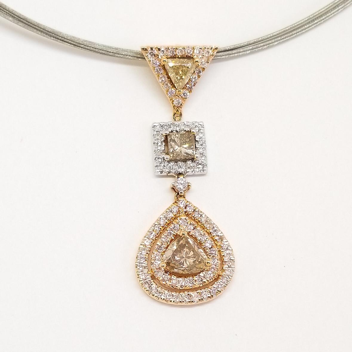 Natural Fancy Diamond 2.10 Carat Contemporary Drop Pendant Necklace 18K Rose For Sale 1