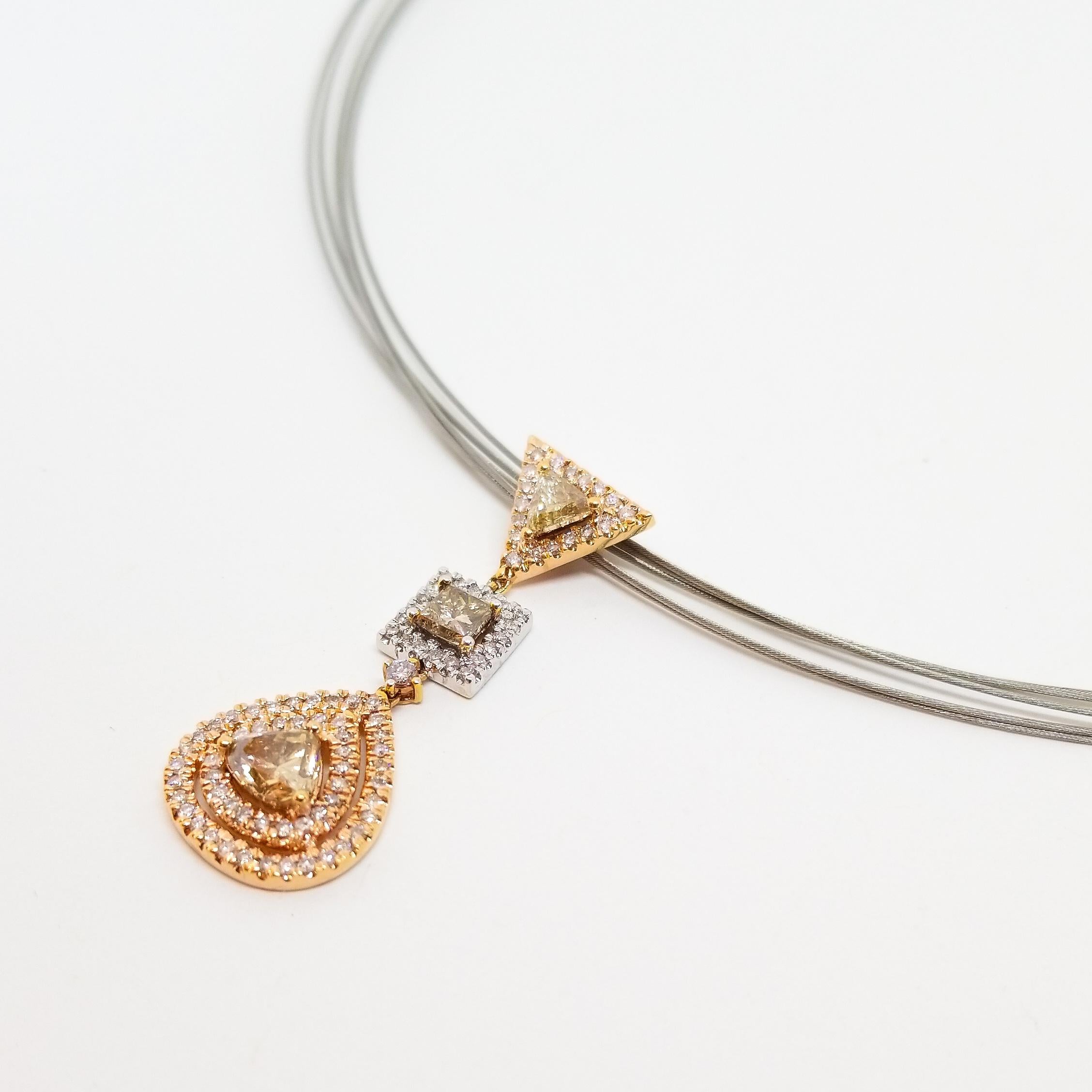 Natural Fancy Diamond 2.10 Carat Contemporary Drop Pendant Necklace 18K Rose For Sale 2