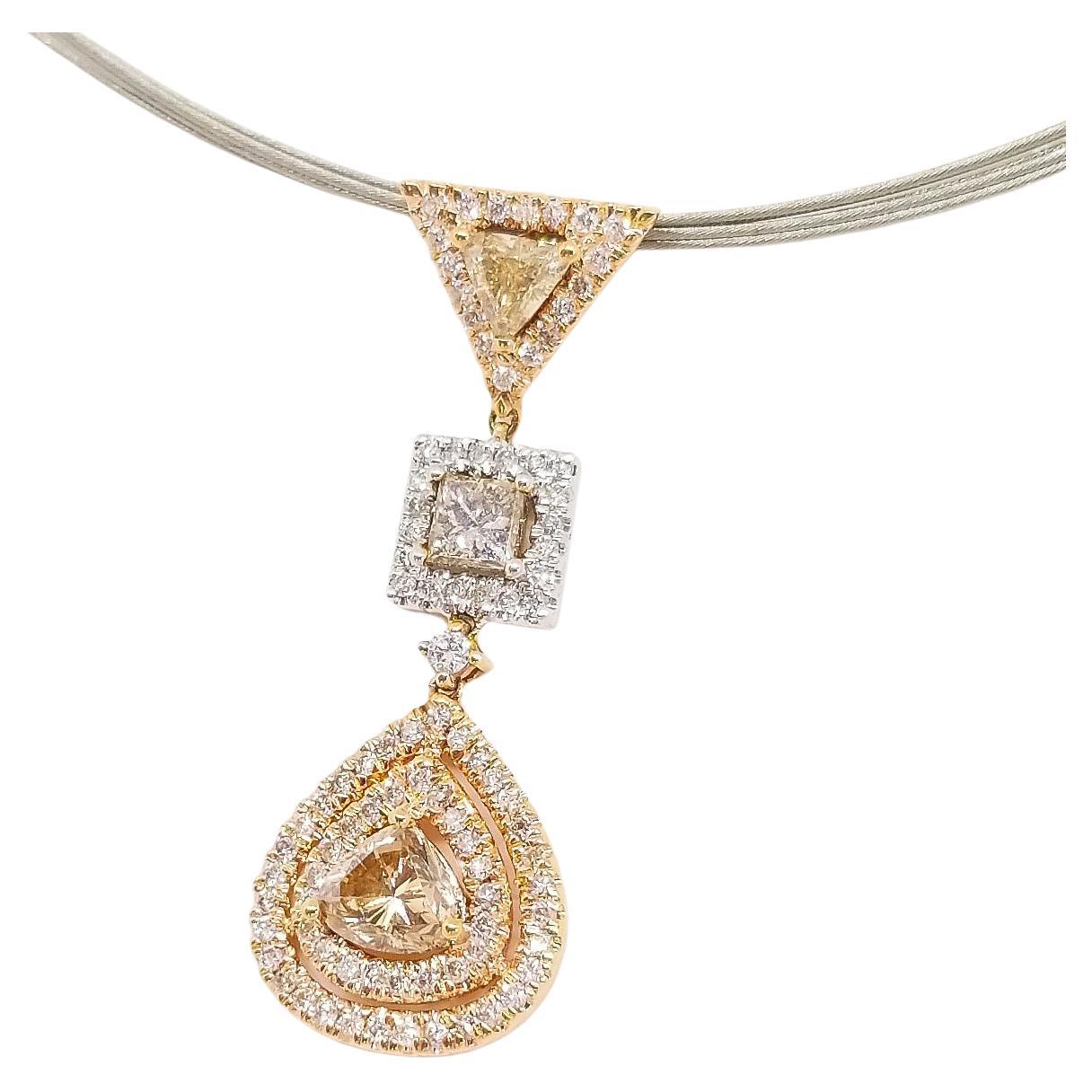 Collier pendentif contemporain en or rose 18 carats avec diamants naturels de 2,10 carats de couleur fantaisie