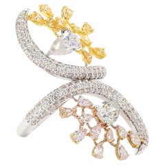 Natürlicher Fancy Diamond Bypass Floral Ring in 18k massivem Gold (zertifiziert)