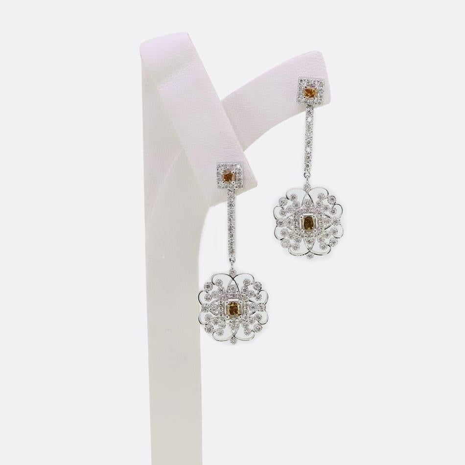 Brilliant Cut Natural Fancy Diamond Drop Earrings