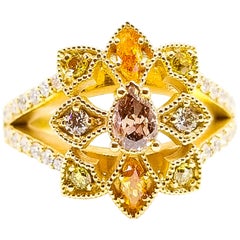 Natürlicher Fancy Diamantring in Lila, Rosa, Grün, Gelb, Orange, Blau und Grau, 18 Karat