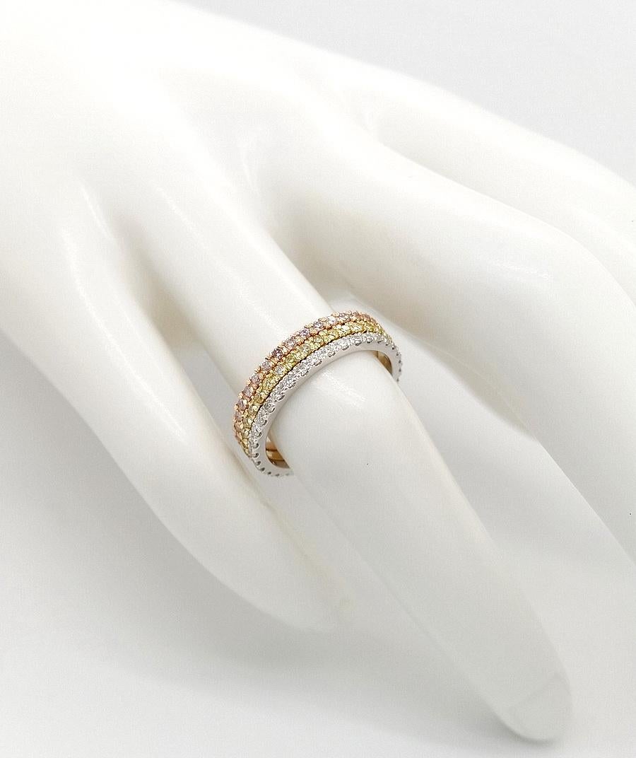 Natürlicher Fancy Diamant Tri Color Verlobungsring 14K Gold für Damen oder Herren