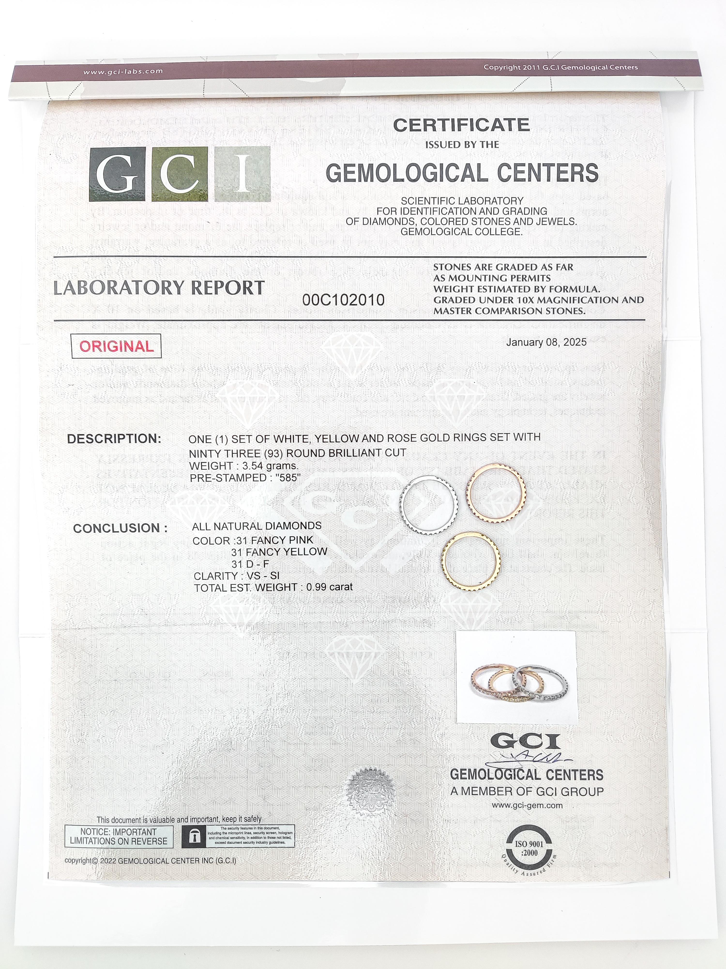 Natürlicher Fancy Diamant Tri Color Verlobungsring 14K Gold 2