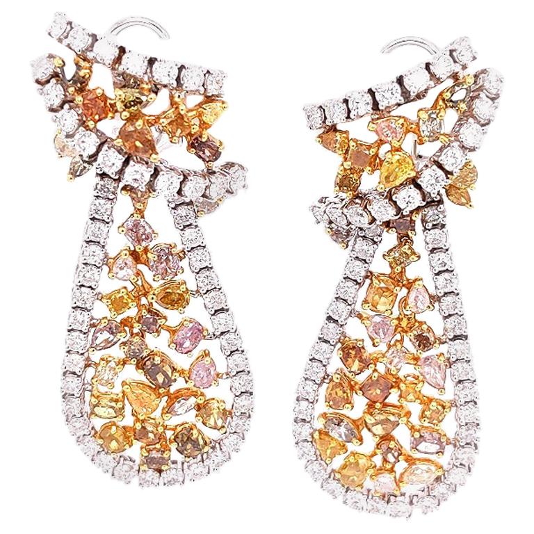 10.28 Carat Natural Fancy Multi-Color Mixed Cut Diamond Drop Earrings For Sale