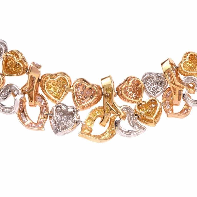 Natural Fancy GIA Pink and Yellow Diamond Gold Heart Necklace In Excellent Condition In Miami, FL