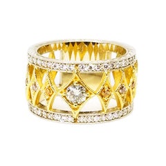 Natural Fancy Green Gray Pink Yellow Diamond Wide Crown Eternity Band 18 Karat