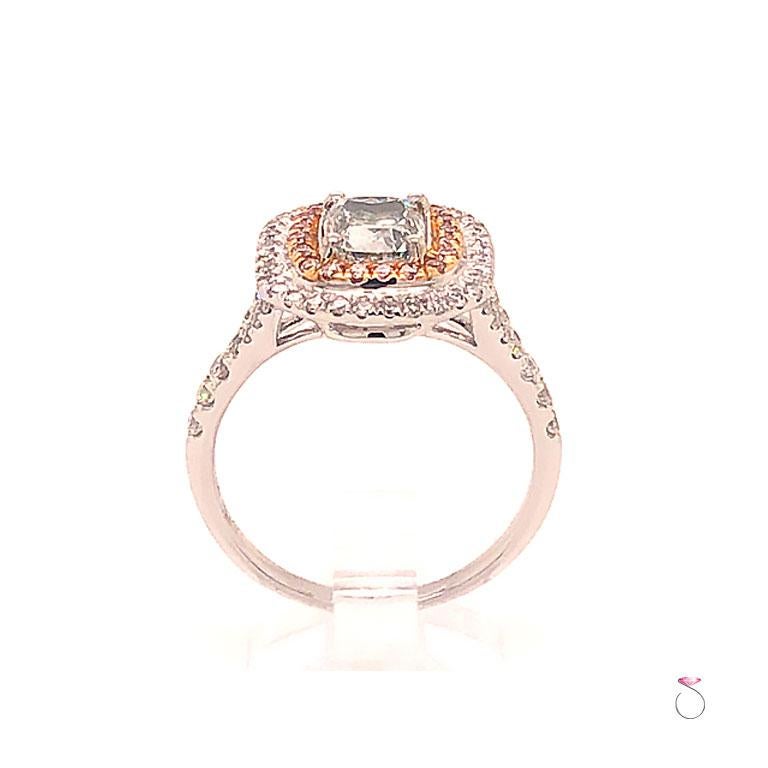 Modern Natural Fancy Green & Pink Diamond Ring, 1.54 Ctw. 18K White Gold GIA Certified For Sale