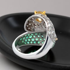 Natural Fancy Green Yellow and White Diamond, Emerald Bypass Ring (GIA Report)