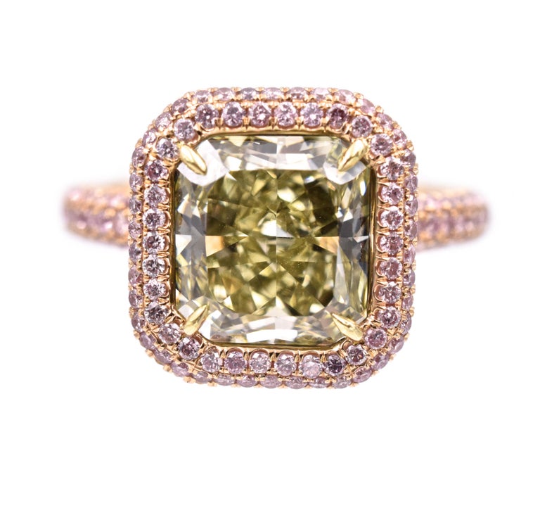 Artist Nally  Natural Fancy Green-Yellow Diamond Ring GIA For Sale