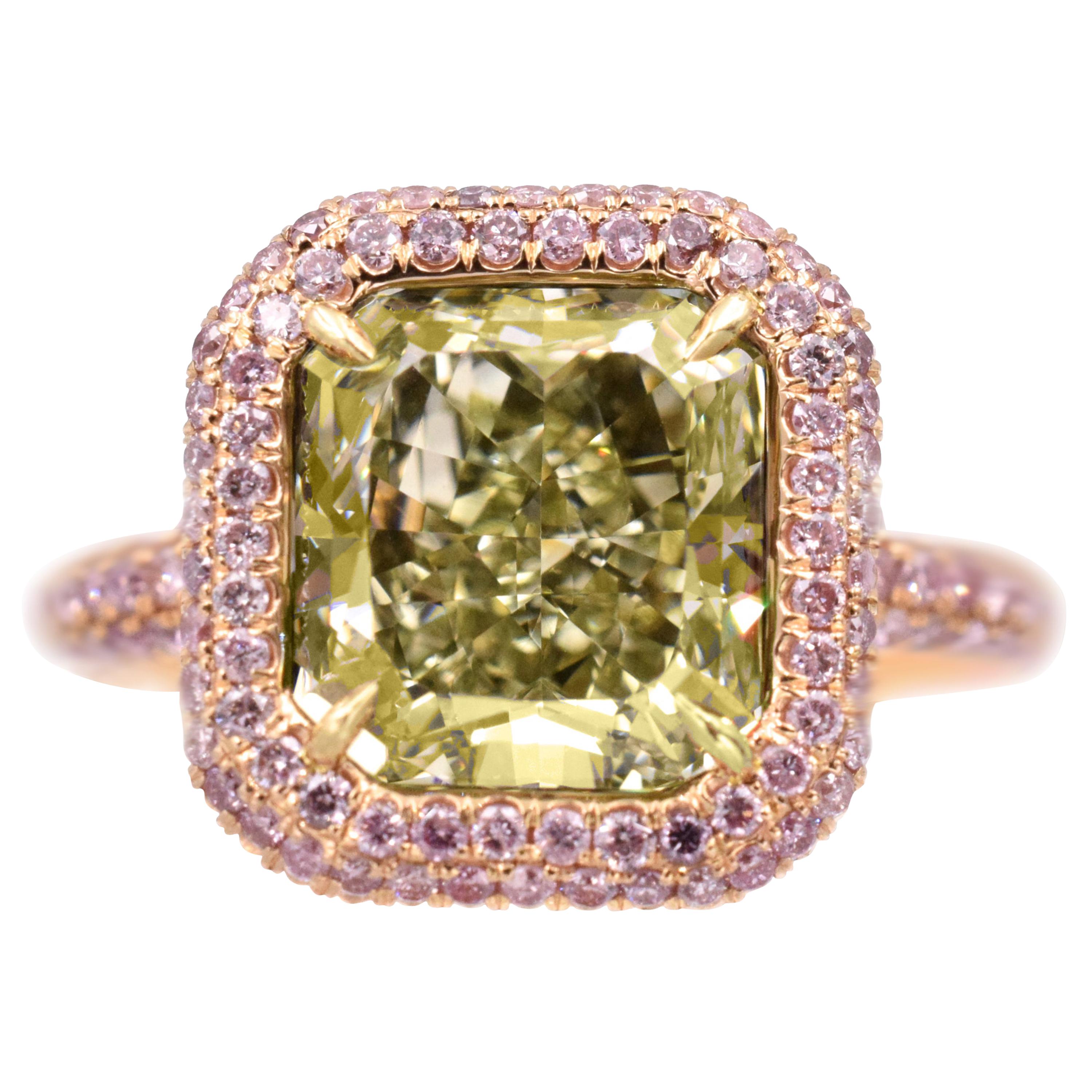 Nally  Natural Fancy Green-Yellow Diamond Ring GIA For Sale