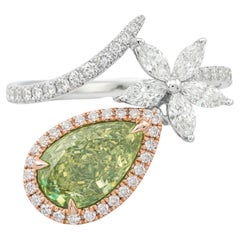 Natürlicher grünlich-gelber Birnen-Diamantring 18K Weiß- und Roségold Natürlicher grünlich-gelber Birnen-Diamantring 18K Weiß- und Roségold