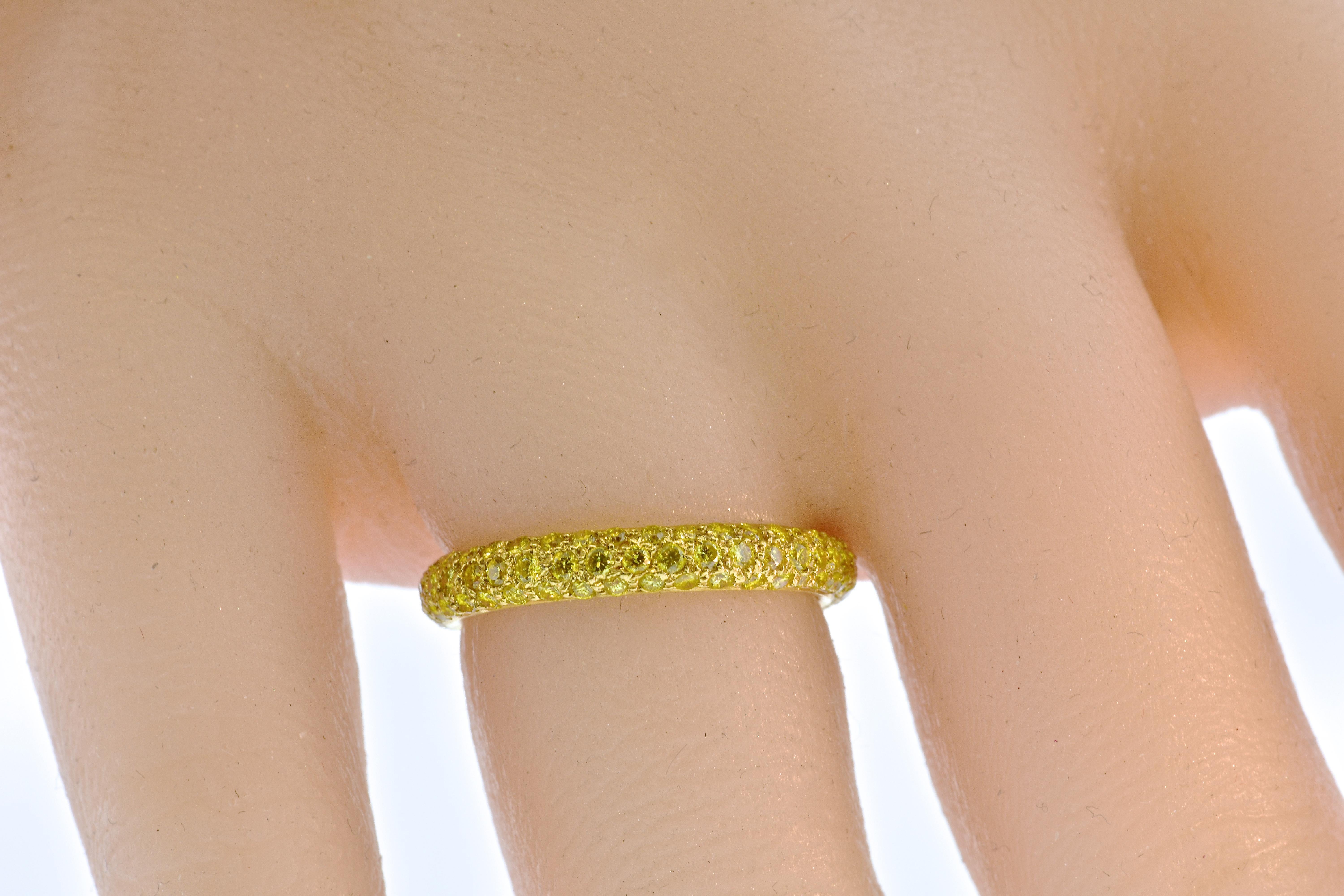 Natural Fancy Intense Yellow Diamond Band Ring by Pierre/Famille For Sale 1