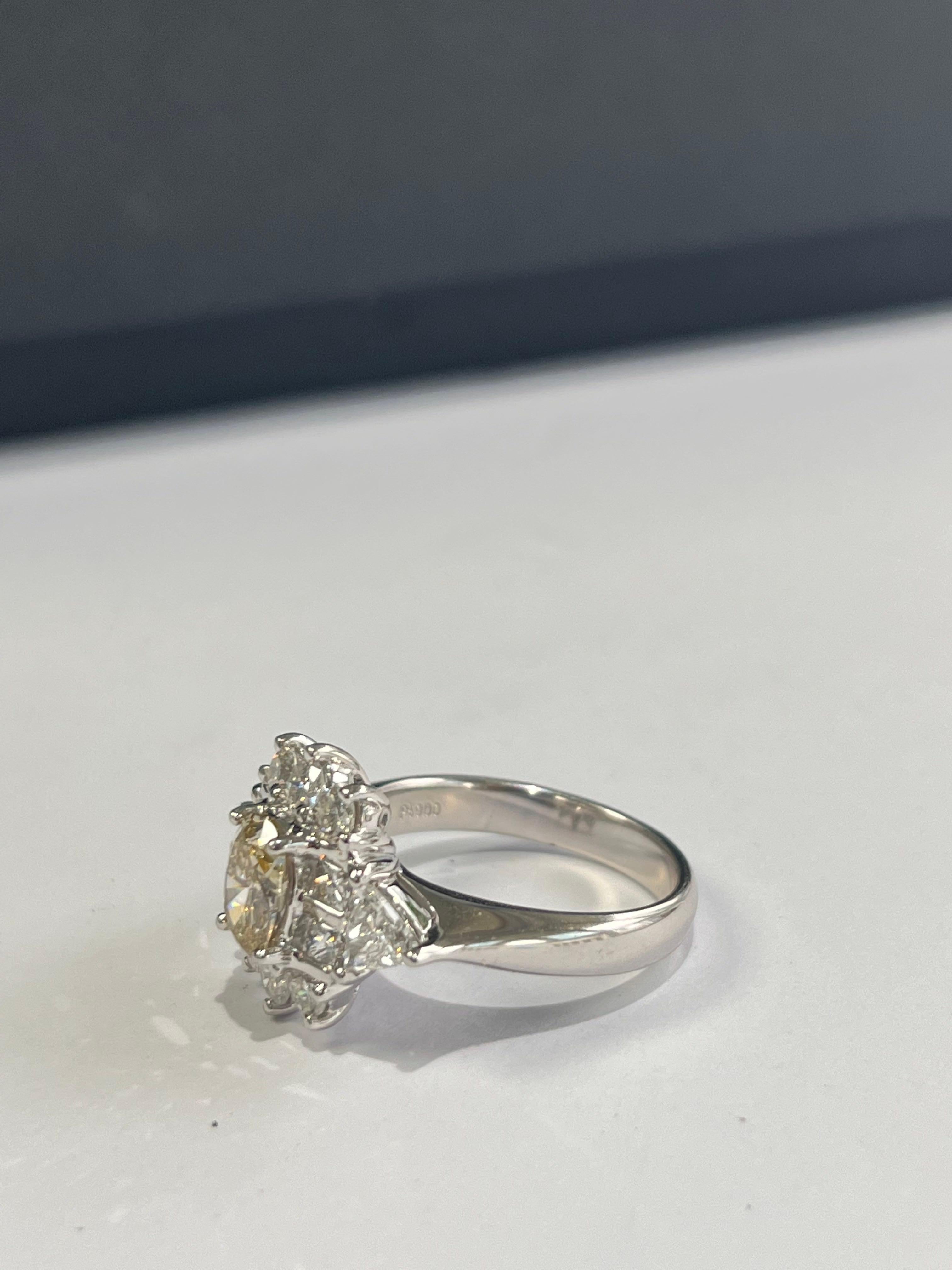 Art Deco Natural, Fancy Light Brownish Yellow Diamond Engagement Ring Set in Platinum 900 For Sale