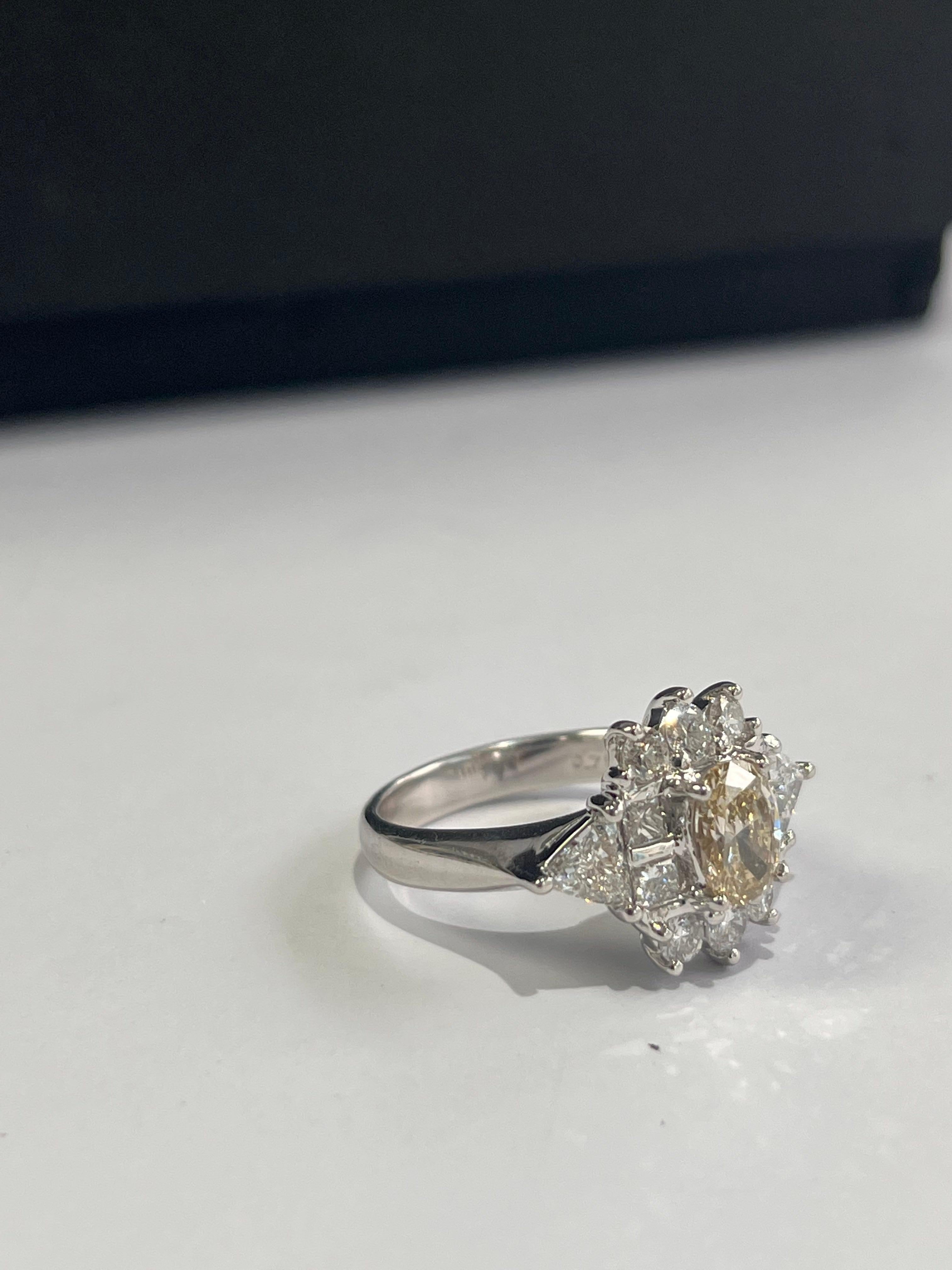 Natural, Fancy Light Brownish Yellow Diamond Engagement Ring Set in Platinum 900 In New Condition For Sale In Hong Kong, HK