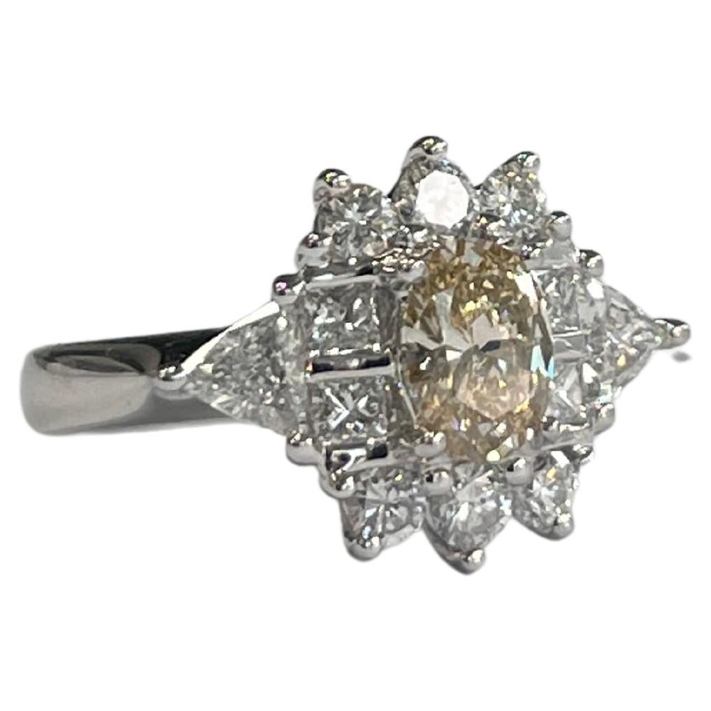Natural, Fancy Light Brownish Yellow Diamond Engagement Ring Set in Platinum 900 For Sale