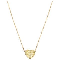 Natural Fancy Light Yellow Diamond Heart Necklace, 2.61 Carat